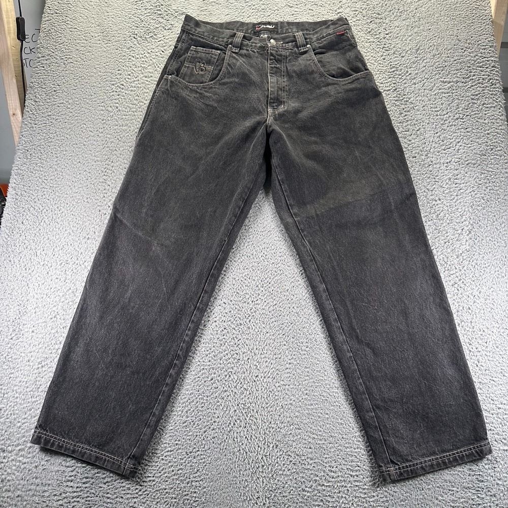 Vintage‎ Fubu Jeans Men's 36x34 Black Denim Straight Baggy Carpenter Workwear